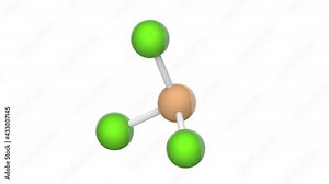 Phosphorus trichloride, formula PCl3 or Cl3P. Used for making pesticides, dyestuffs, medicinal products. 3D render. Seamless loop. Chemical structure model: Ball and Stick. White background Stock Video