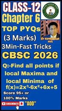 | Part-8 | Maxima And Minima Class12 |Top PYQs in 3 Minutes | AOD Fast Revision |CBSE Board Exam2026