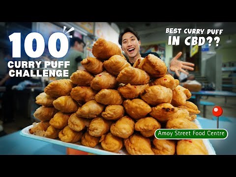 EPIC 100 CURRY PUFF CHALLENGE AT AMOY FOOD CENTRE! | Michelin Gourmand Curry Puffs in Singapore!