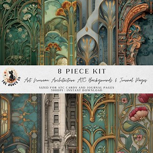 Art Nouveau Architecture ATC Backgrounds | Printable Architectural Artist Trading Cards | Vintage Design Journal Papers - Etsy