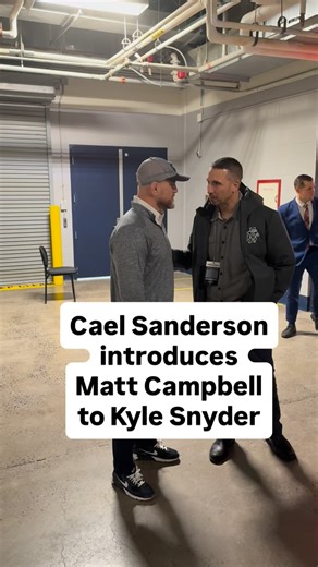 Penn State wrestling coach Cael Sanderson introduces head football coach Matt Campbell to Olympic wrestler and Ohio State grad Kyle Snyder before the Nebraska dual at the Bryce Jordan Center. @pennstatewrest | Penn State Football on PennLive
