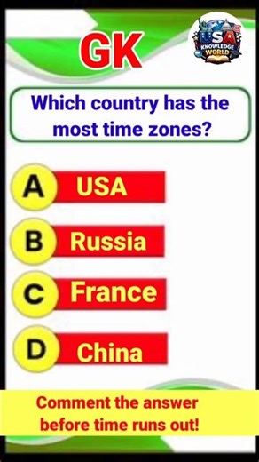 which country has the most time zones? #shortsvideo #youtubeshorts #trending #gkquiz