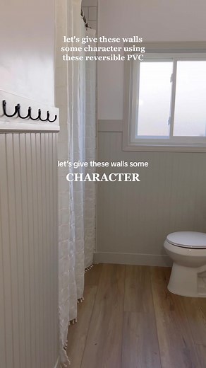 OBSESSED with how these reversible pvc beadboard/shiplap panels from @Lowe’s turned out!! They were so simple to install, and really added to the look of our bathroom. Our bathroom renovation is almost done!! We can’t wait to share the finished product with you! #diybathroomreno #diybathroomupgrade #diybathroomdecor #bathroomrenovating #bathroomrenoinprogress #bathroomrenovationbefore #renovatingourbathroom #beadboardwall #beadboardwallpaper #beadboardbacksplash #wainscotting