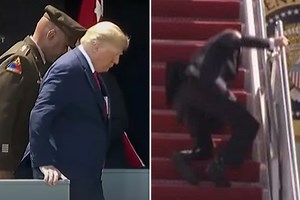 Biden campaign vid of Trump struggling to walk on ramp trends after Joe's fall