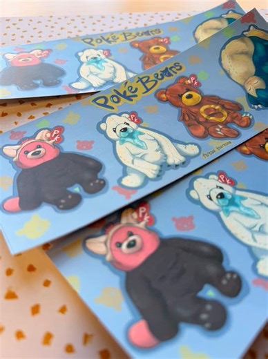 Pokebears - Plush Pokemon Sticker Sheet - 4 Original Poke Bear Designs (and Bonus Jumbo Sticker!) - Etsy