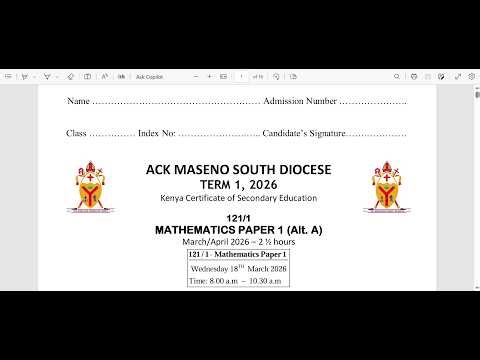 MASSSA JOINT EXAM : ACK MASENO SOUTH DIOCESE MATHEMATICS PAPER 1 SECTION 2