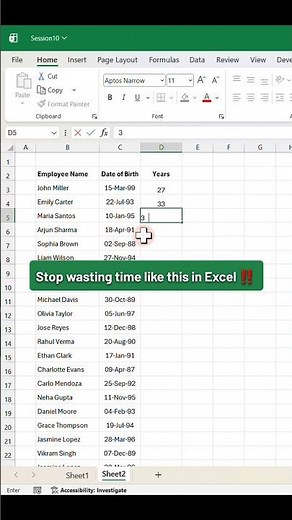 Date difference function in Excel ! counting Age in Excel #excel #exceltips #exceltricks