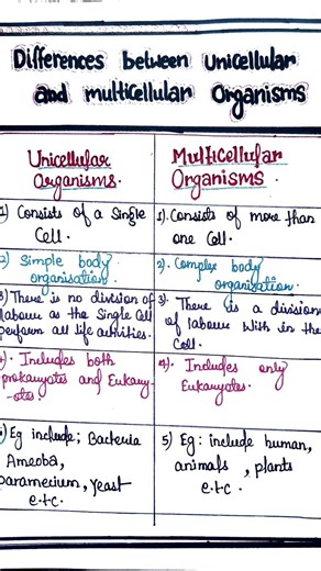 Differences between unicellular nd multicellular organisms 🌷🌸🌸