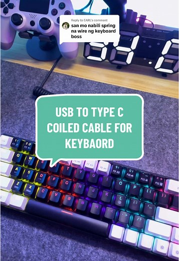 Replying to @EARL USB to Type C Coiled Cable for Keyboard/Mechanical Keyboard #coiledcable #cablecoiled #gamingsetup #desksetup #diysetup