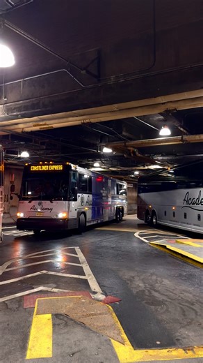 Academy Bus 2019 MCI D4500CT Commuter Coach 19047 Backing Off the Gate @ PABT Basement