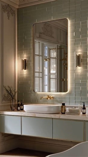 Sage Green Modern Parisian Bathroom Ideas | Modern Luxury Interior Design.✨