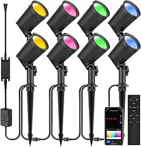 ZYAN 8 Pack 36W Smart Landscape Lights, RGBW Color Changing Landscape Lights with Remote, Work with Alexa and Google Home, IP65 Waterproof, for Garden, Yard, Lawn, Wall, Tree, Fence (4.5W/Light)