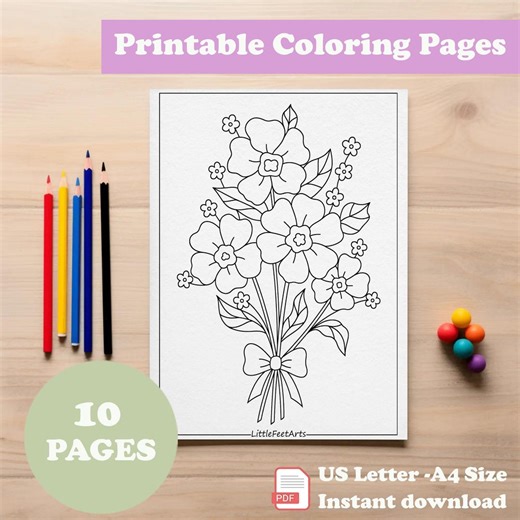 Easy Flower Coloring Pages for Kids & Adults | 10 Floral Coloring Sheets | Instant Download PDF - Etsy Canada