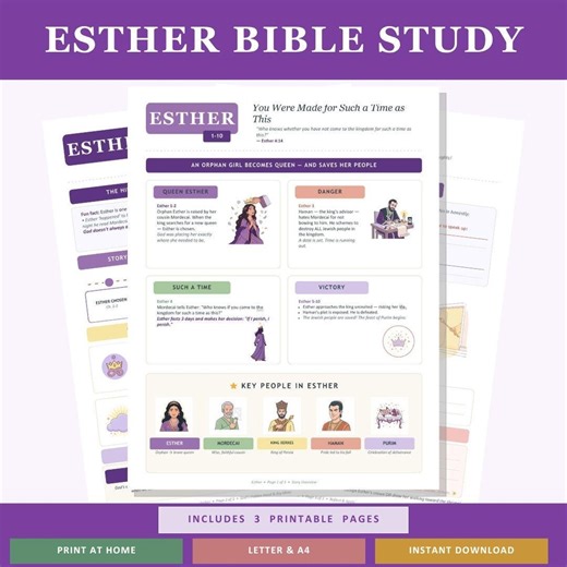 Esther Bible Study Worksheet Printable | Such a Time Queen Courage Purim | Sunday School Homeschool PDF - Etsy