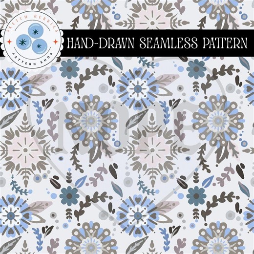 Seamless Floral Pattern | Soft Blue Floral Hand-drawn Design 12"x12" | PNG Digital Download - Etsy