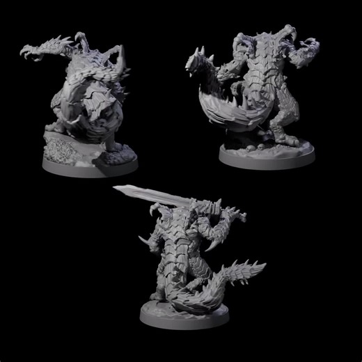 Three Massive Dragon Ogres Miniature for D&D, Dungeons and Dragons, Pathfinder and many other tabletop games