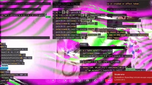 Sainwellx_ on Instagram: "Art and music resonated in real time, across five cities: Chiang Mai / Shanghai / Yogyakarta / London / Bangkok. A digital forest grew from the code. The canvas pulsed with electronic rhythm. And the roots of that forest felt like they were breaking through the screen and reaching into the room. When the frequency of live coding synchronized with a painter’s breath… I caught a glimpse of the future. 🎧 Live Coding Line-up / Special thanks to: @thetitleofabook Deforest S