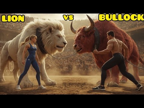 WHITE LION VS RED BULLOCK | Epic Animal Battle in Arena | Lion vs Bull Fight Cinematic