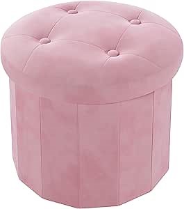 Ablon Velvet Storage Ottoman, Round Storage Boxes with Soft Padded Seat, Folding Footrest and Organizer for Living Room, Bedroom, Entryway and Dorm