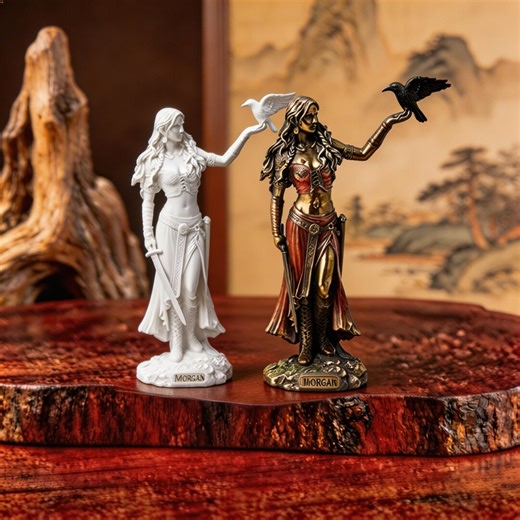 Goddess with Eagle Statue Set, Fantasy Warrior Figurine, Resin Sculpture, Mythology Decor, Celtic Goddess Morrigan, Altar Decor Gift
