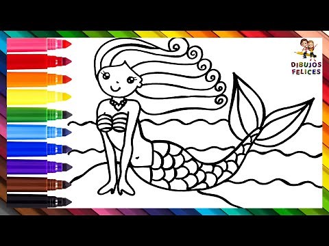 Dibuja y Colorea Una Hermosa Sirena 🧜‍♀️🌊🌈 Dibujos Para Niños