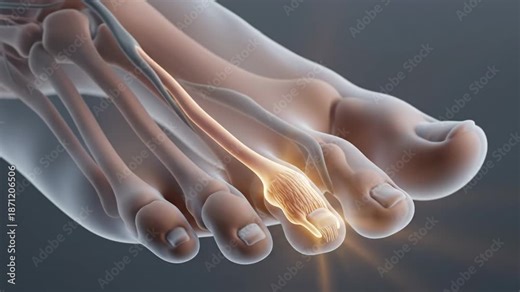 Close-up 3D animation of the extensor digitorum tertius proprius tendon in the human foot