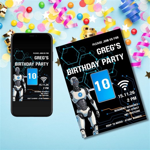 Tech Robot Birthday Party Invitation | Editable Age | Editable Kids Invite Template (digital Download) - Etsy Canada