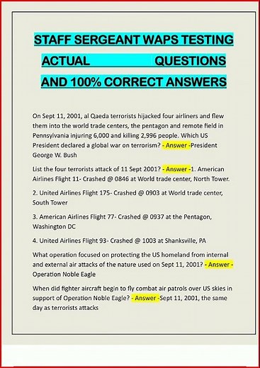 Staff Sergeant Waps Testing Actual Questions And 100 Correct video