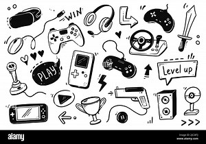 Video game hand drawn doodle set. Video gamer console, joystick, controller element. Computer retro, arcade play background. Vector illustration Stock Vector Image & Art - Alamy