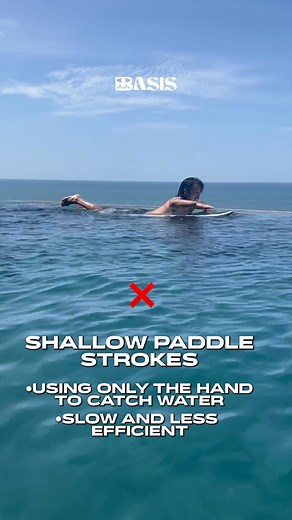 Maximize your paddling efficiency by avoiding shallow strokes and focusing more on executing deep paddle strokes. Shallow strokes are less effective and can hinder your speed while surfing. By utilizing deep paddle strokes you can generate greater propulsion, resulting in enhanced speed and improved efficiency during your surfing sessions. Use the Basis Paddle Trainer & catch more waves & have more fun by training anytime, anywhere. Remember, the key to your progression is more waves, and the ke