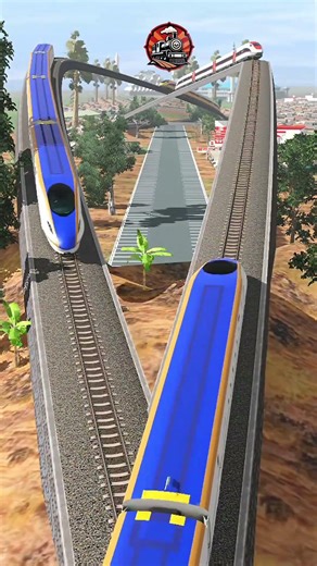 2 Kereta Api Melintasi Rel Bergelombang Adu Truck #railroad #train #railway #speed #gaming #shorts