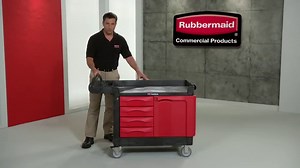 Rubbermaid Commercial Trademaster Wide 4 Drawer Mobile Work Center, 59" L x 26" W x 33" H, Black/Red (FG454888BLA)