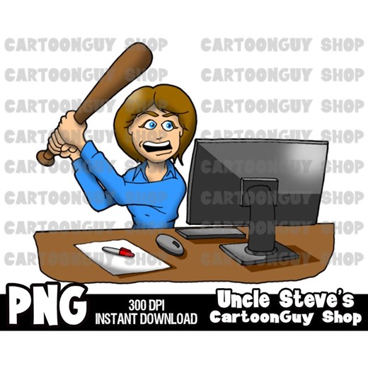 Office Clip Art: Cartoon Angry Computer Use Image (digital Download) - Etsy Australia