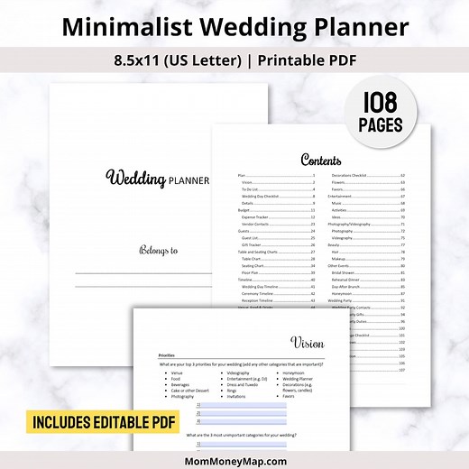 Wedding Planner Printable PDF, Minimalist Wedding Activity Book Journal Plan, Wedding Planning Binder Personalized Template Digital Download - Etsy