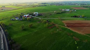 Amish Countryside and Farms as seen bt Drone