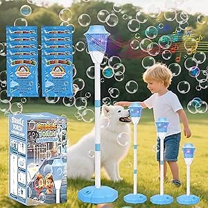 Tiki Torch Bubble Machine Maker Stand, Adjustable Height Magical Bubble Torch Garden Lamp Rechargeable Automatic Endless Bubble Fun for All