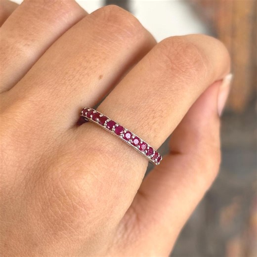 Natural Ruby Ring, 925 Sterling Silver, Ruby Half Eternity Ring, Handmade Ruby Ring, Ruby Band Ring, Ruby Stackable Ring, Gifts for Women - Etsy
