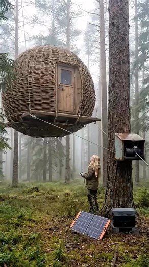 Build Craft on Instagram: "Living in a Suspended Woven Cabin in the Alaska Wilderness! 🌲✨ Experience the ultimate off-grid dream! Today we’re exploring this incredible suspended woven tree cabin hidden deep in the forests of Alaska. From the cozy wood stove to the breathtaking views, this is what remote living is all about. Would you spend a night here? 🛖❄️"