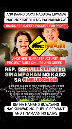 Finally, one of the greedy ones faces the music. Rep. Gerville Luistro’s “Cat’s Eye” project turned out to be corruption in plain sight — overpriced, wasteful, and shameless. The road meant to bring safety only paved the way for another scandal. Every time they steal, it’s the people who crash. #GervilleLuistro #Ombudsman #Batangas #Corruption #MarcosResign #GobyernongSindikato #GobyernongBangag | Newspeak PH