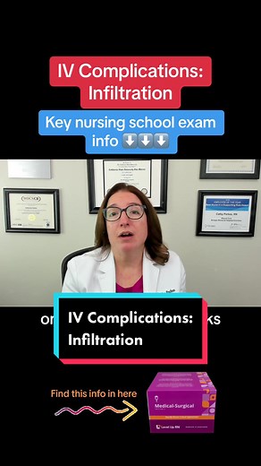 Cathy shares information about infiltration, a common IV complication. She discusses symptoms and treatment of infiltration. #nursingschool #NCLEX #nursingstudent #leveluprn #nursingexams #ati #hesi #medsurg #infiltration