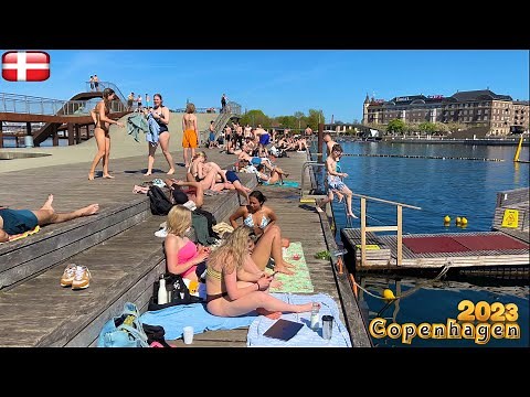 4K Waterfront Copenhagen walking tour | Harbour Baths Beach Denmark | 12 May 2023 #sunbathing