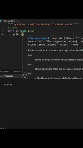 Create a cone use python code #hellocoders #python #coding