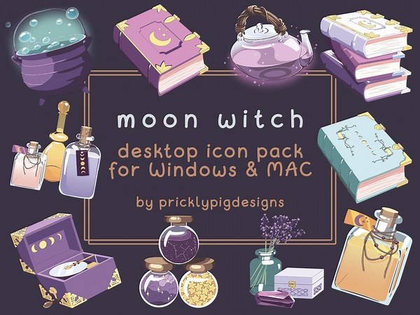 Moon Witch: Desktop Folder Icon & Wallpaper Pack for Windows   Mac - Etsy