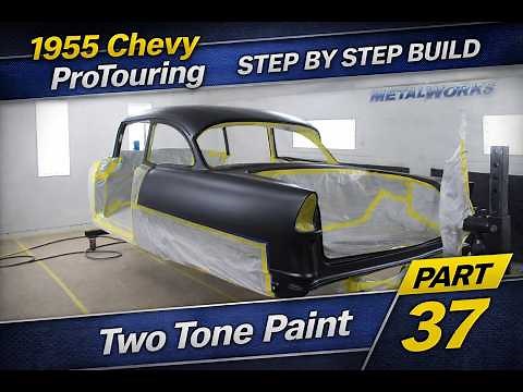 Part 37 of Metalworks 1955 Chevy ProTouring build. Two tone paint with flat & gloss clear coats.