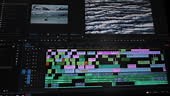 Video editing timeline with multiple layers in editing software,...
