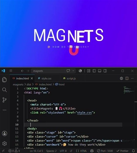 How to create Magnets by using HTML,CSS and JAVASCRIPT in VS code.