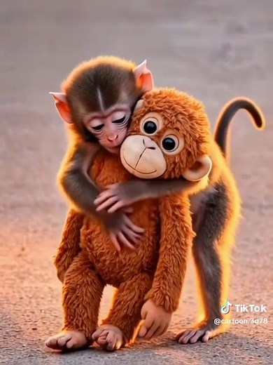 Baby Monkey Finds Comfort in Stuffed Toy at Japanese Zoo
