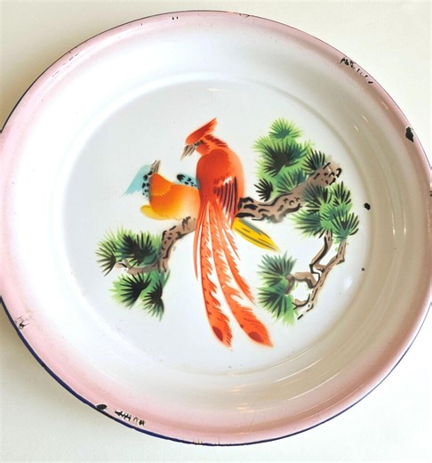 Vintage Chinese Enamel Tray Platebumper Harvest Enamelware – 35 Cm Decorative Tray - Etsy