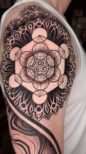 18K views · 259 reactions | First day of two, starting off with some suminagashi lines, metatrons cube mandala with a trisquel in the middle! Tomorrow we’ll be adding the elbow and pattern on the inside of the arm  . #tattoo #geometrictattoo #ornamentaltattoo #sacredgeometrytattoo #metatronscube | Wesche Tattoo | Facebook
