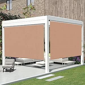 ZealWe Outdoor Roller Shades with Heavy Duty Aluminum Alloy Shades Box 6’W x 6’H Cordless Roll Up Exterior Blinds Blackout Sun Shade for Patio, Porch Pergola, Balcony, Mocha